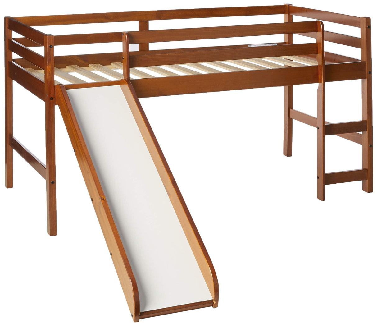 Kids Low Loft Bed with Slide with Tent, Twin, Light Espresso/Pink