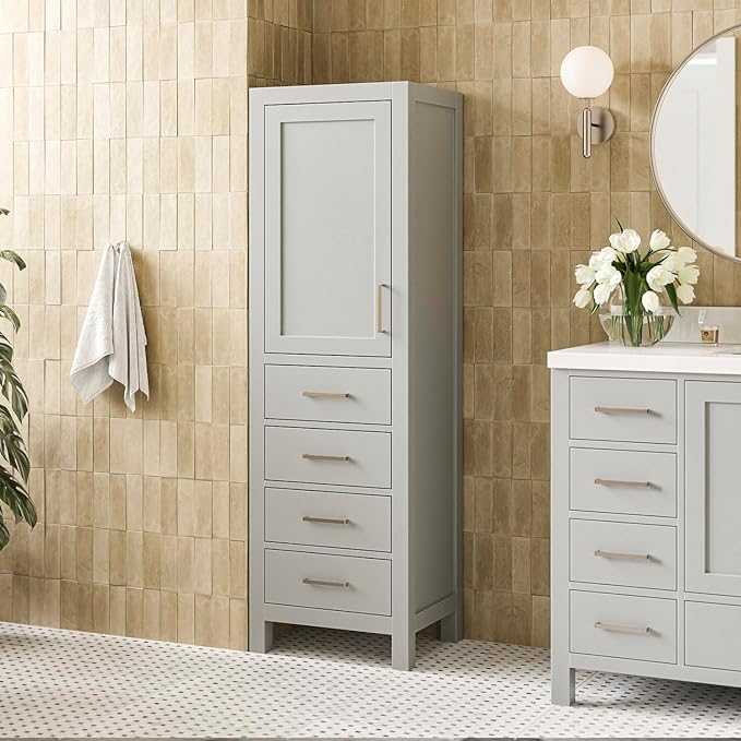 Cambridge Bathroom Storage Cabinet - Solid Hevea Wood and Fully Assembled for Long