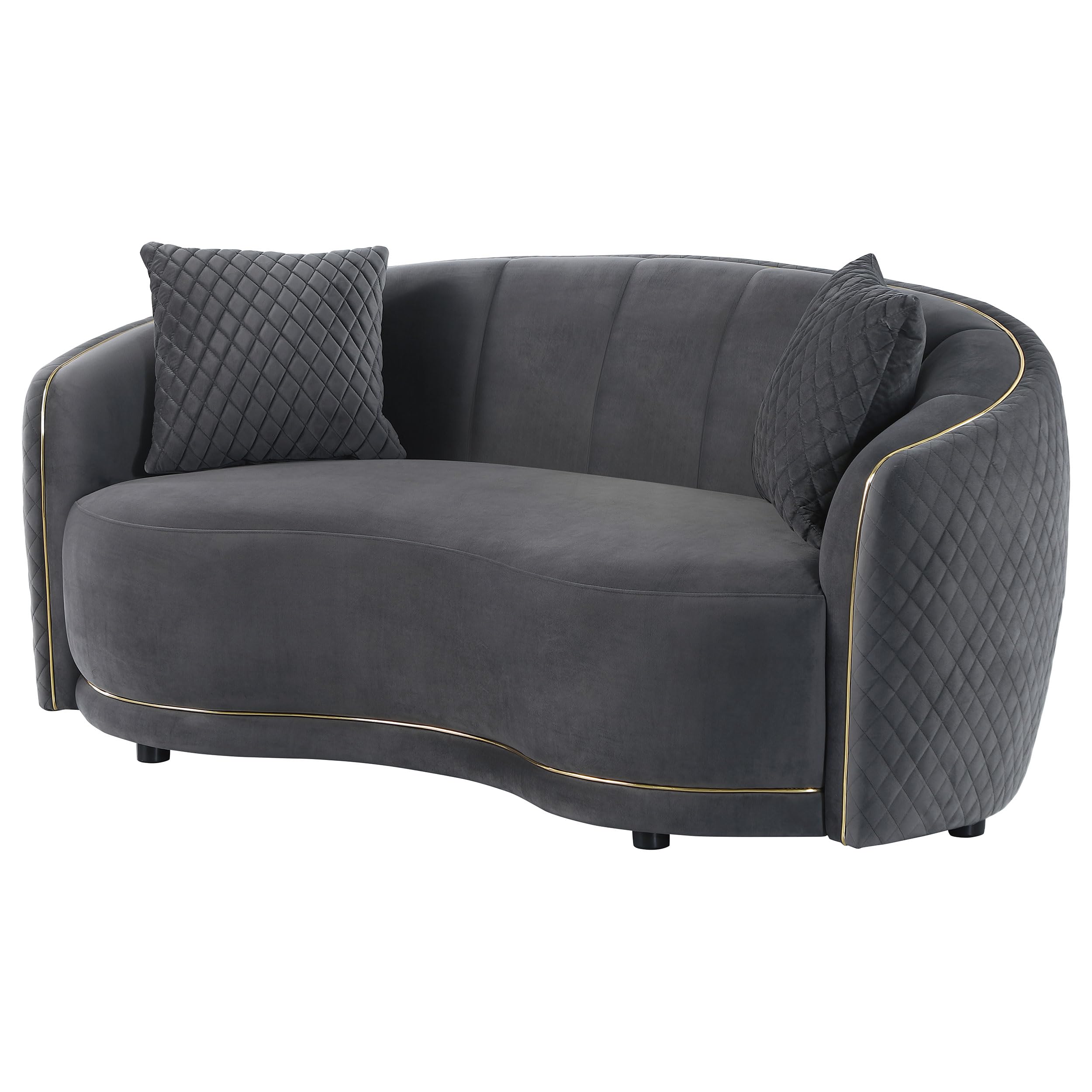 Furnishings Brookside Velvet Upholstered Curved Loveseat Dark Grey