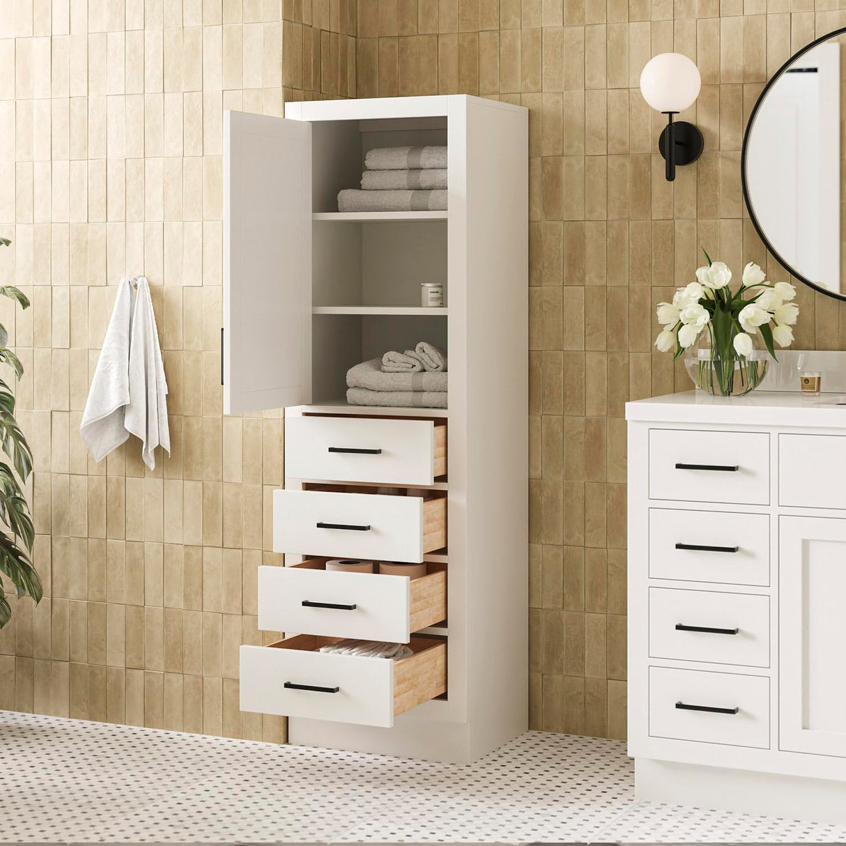 Hepburn Bathroom Storage Cabinet - Solid Hevea Wood and Fully Assembled for Long-Lasting