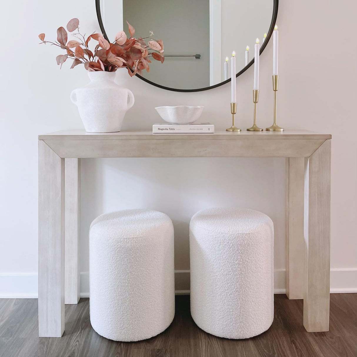 Modern Round Ottoman with Soft Padded Seat, Multifunctional Vanity Chairs for Makeup