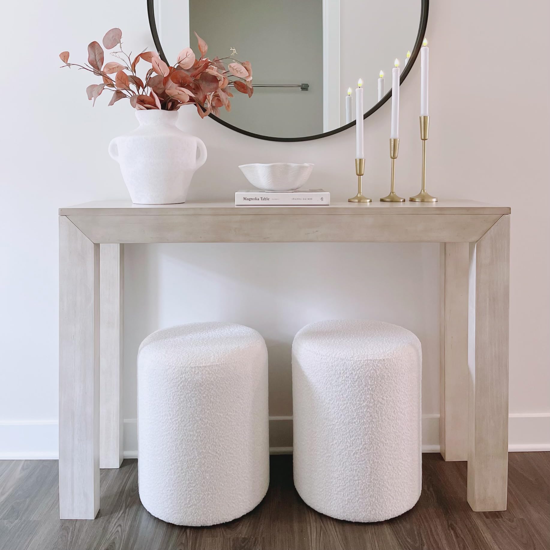 Modern Round Ottoman with Soft Padded Seat, Multifunctional Vanity Chairs for Makeup