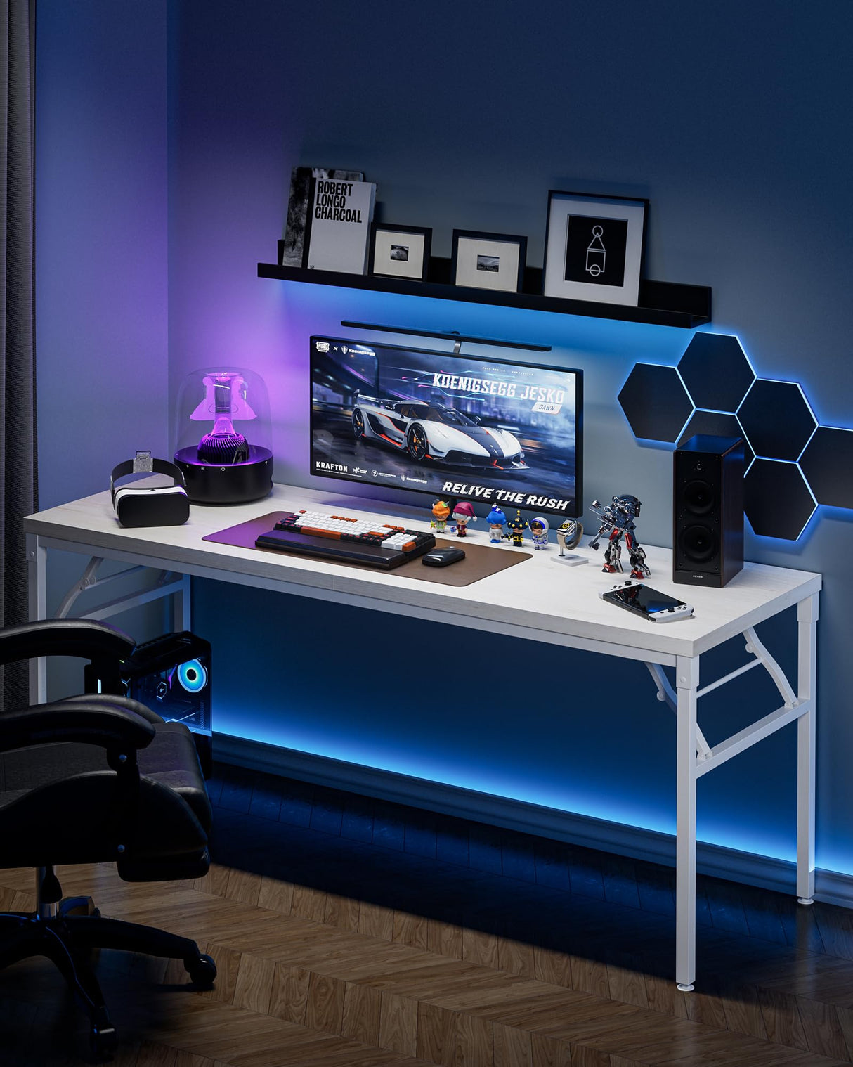 Computer Desk for Home Office, 63 Inch Extra Long Wooden Desk, Large Computer Desk