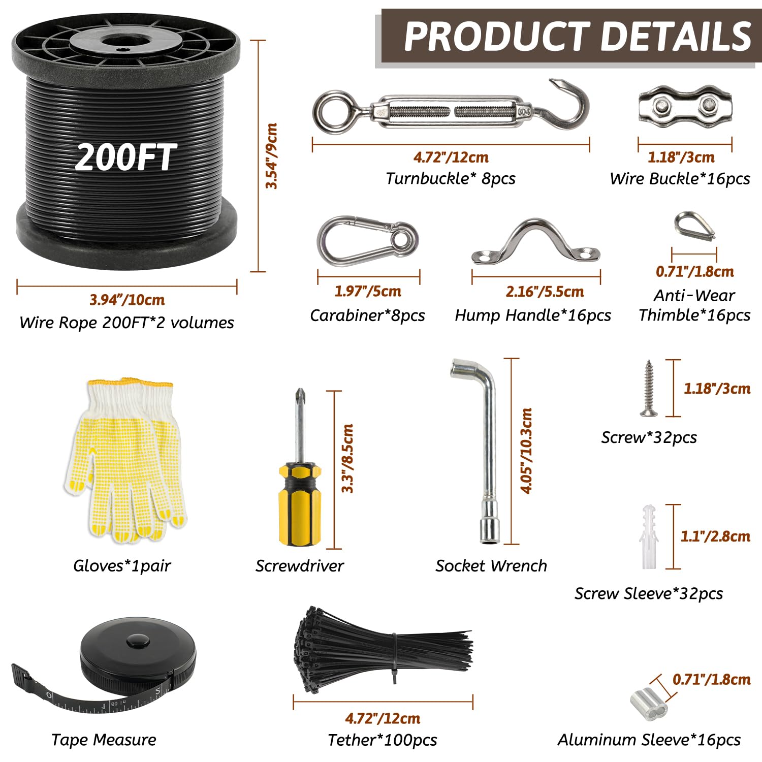 400 Ft String Light Hanging Kit Outdoor, Nylon Coated Stainless Steel 304 Wire Rope