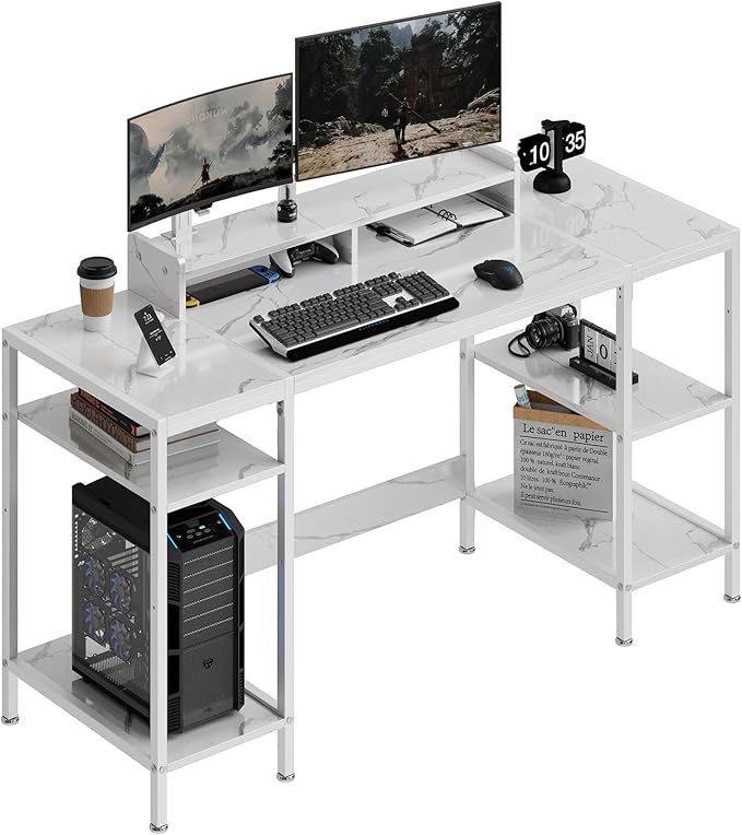 Gaming Home Office Computer Desk with Monitor Stand, Writing Desk for 2 Monitors