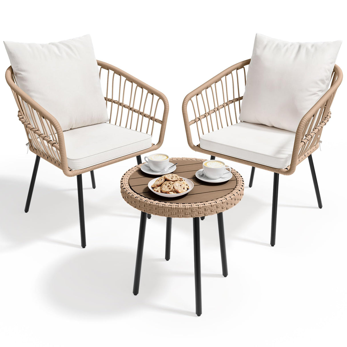 3 Pieces Outdoor Wicker Patio Conversation Bistro Set