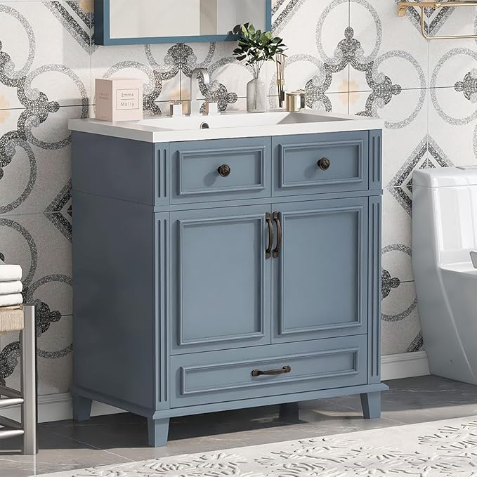 30 Inch Bathroom Vanity with Sink, Modern Single Sink Bathroom Storage Cabinet