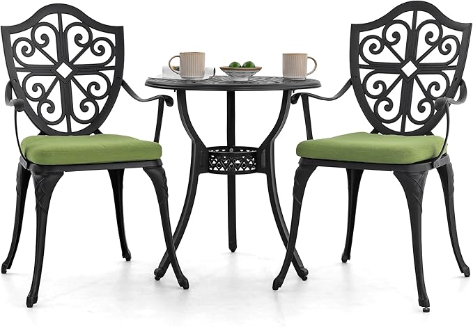 Bistro Set 3 Piece Outdoor, Cast Aluminum Patio Bistro Sets with Umbrella Hole