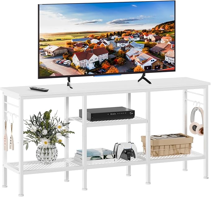 TV Stand for TVs up to 55 Inch, Entertainment Center with Open Storage Shelves