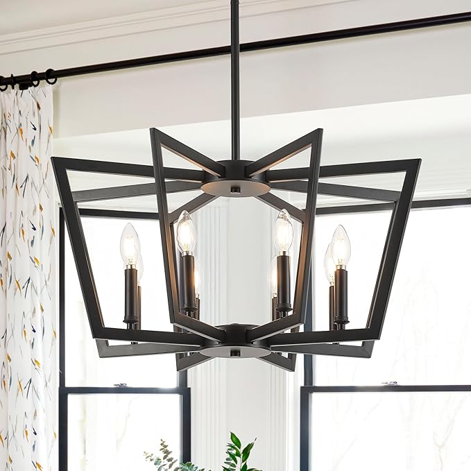 8-Light Black Metal Chandelier for Dining Room, Modern Farmhouse Geometric Industrial