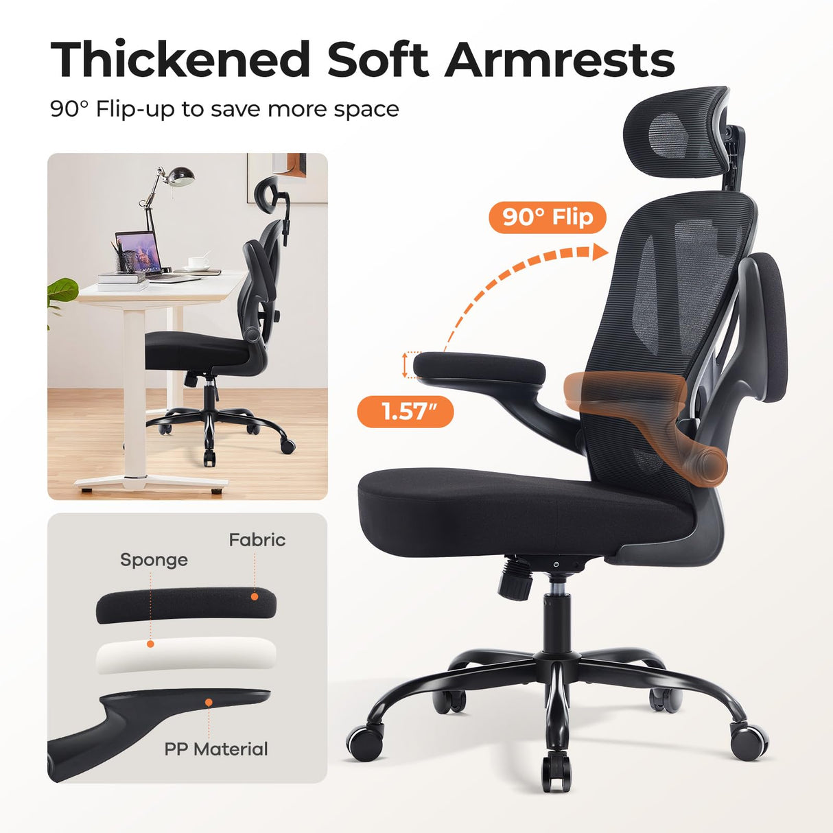 Ergonomic Office Chair with Lumbar Support and Adjustable Headrest