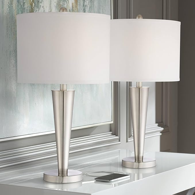 Geoff Modern Art Deco Style Table Lamps 26" High Set of 2 with USB Charging