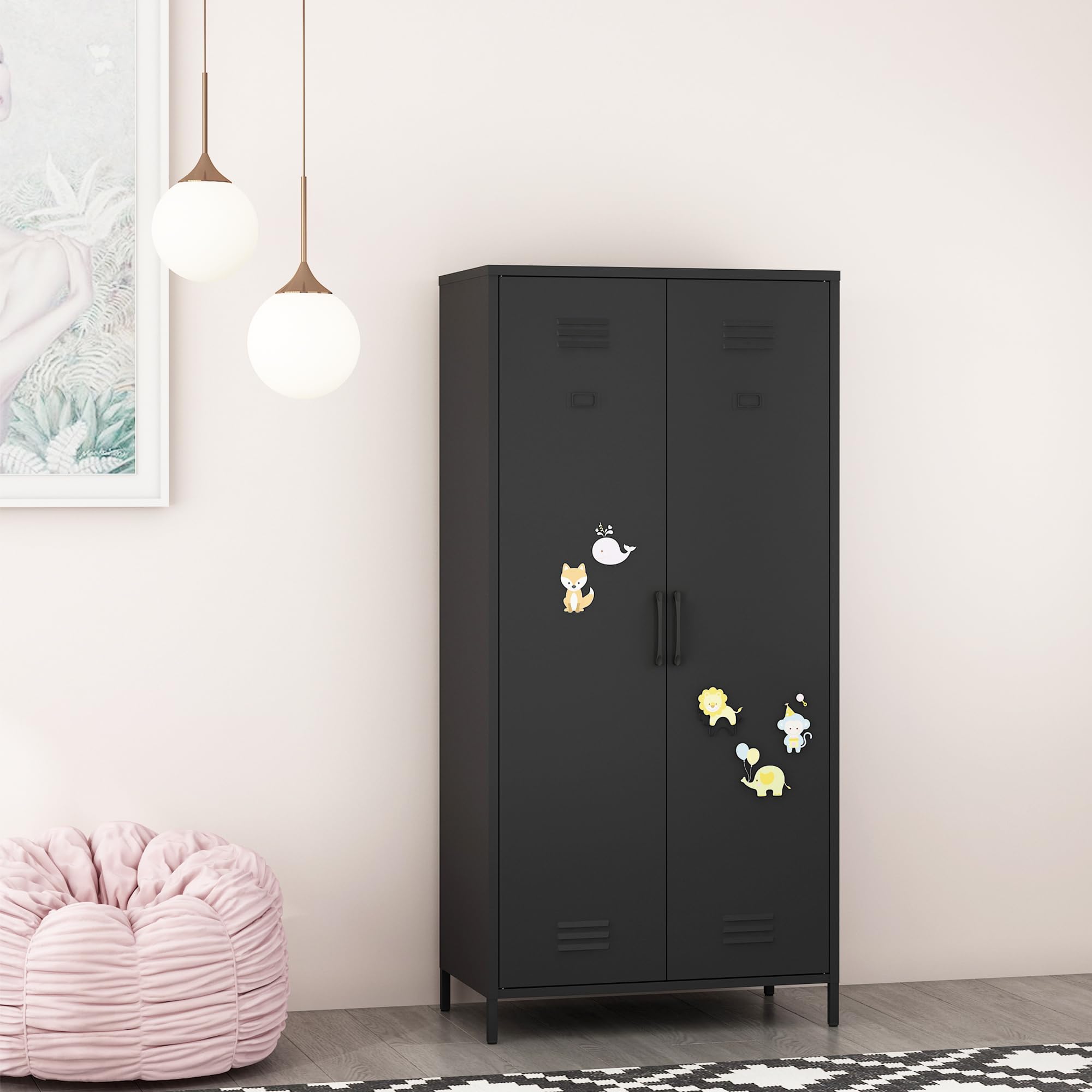 Metal Armoire, Wardrobe Closet Cabinet with Hanging Rod and Shelves for Bedroom