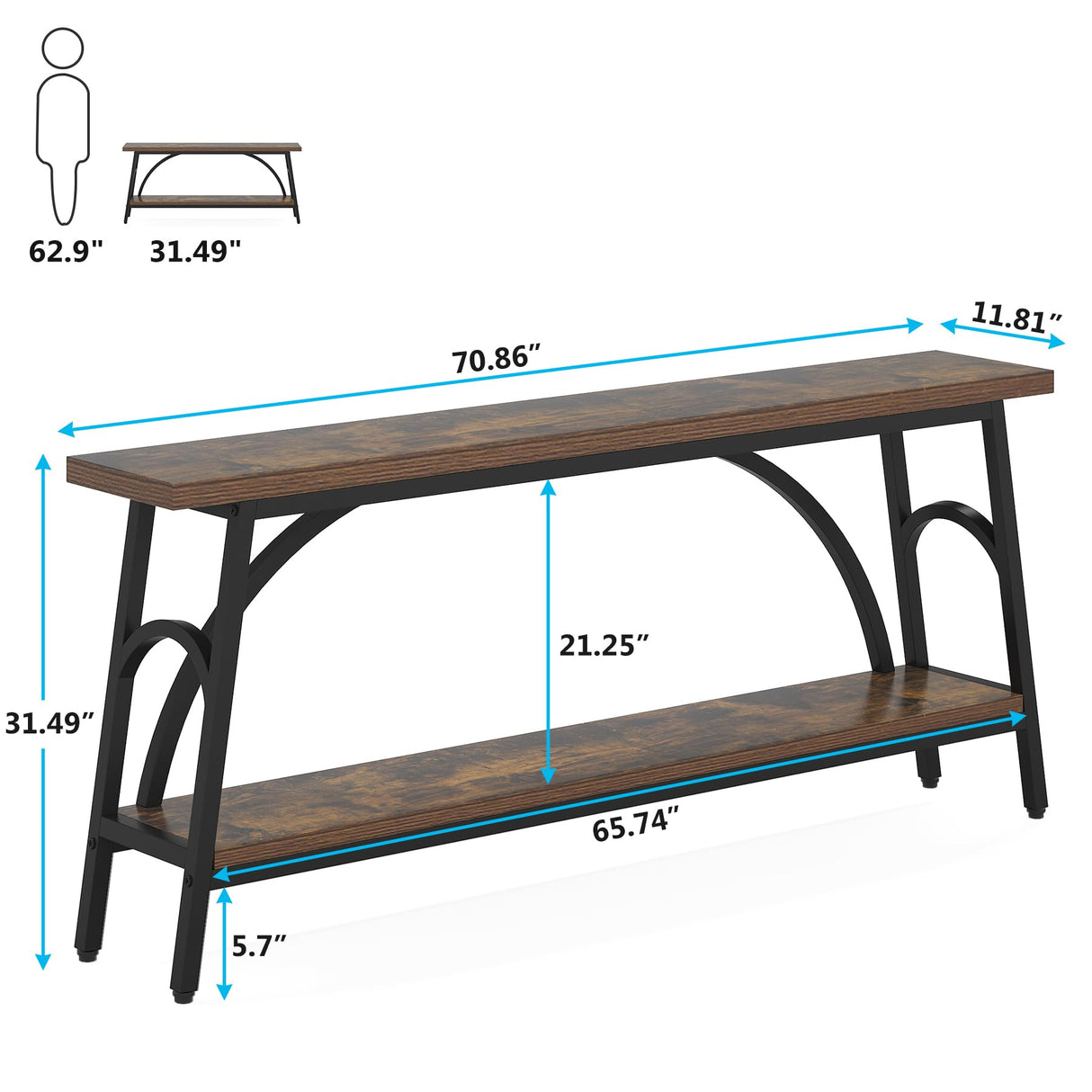 Extra Long Sofa Tables, 70.8”Console Table for Entryway, Wood Console Table 2 Tier TV Stand,