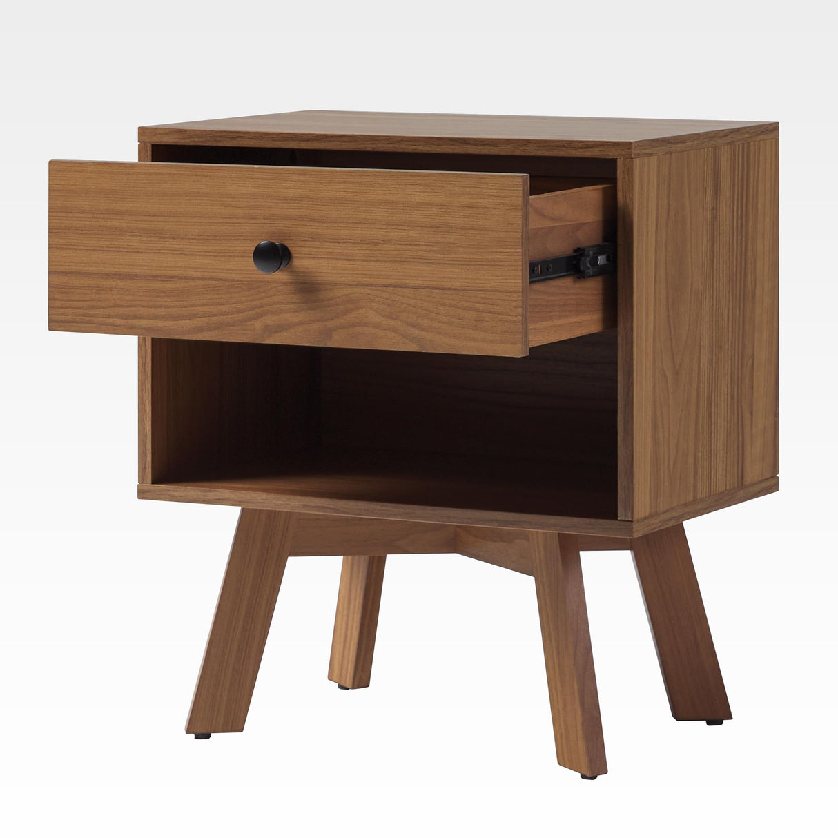 Mid-Century Modern 1-Drawer Nightstand Bedroom Storage Drawer and Shelf Bedside