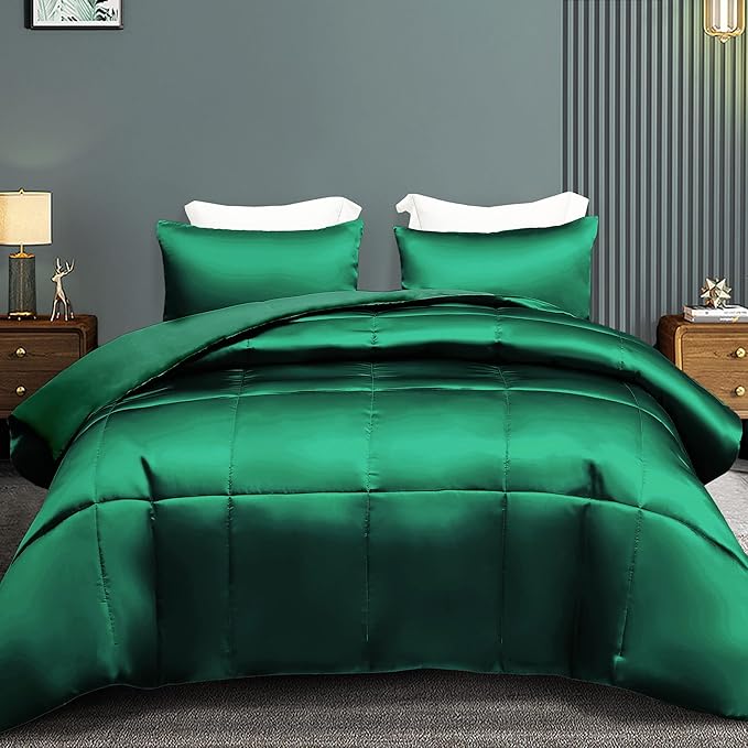 3-Piece Reversible Queen Size Silky Comforter Set/Bedding Set, Luxury Soft Satin