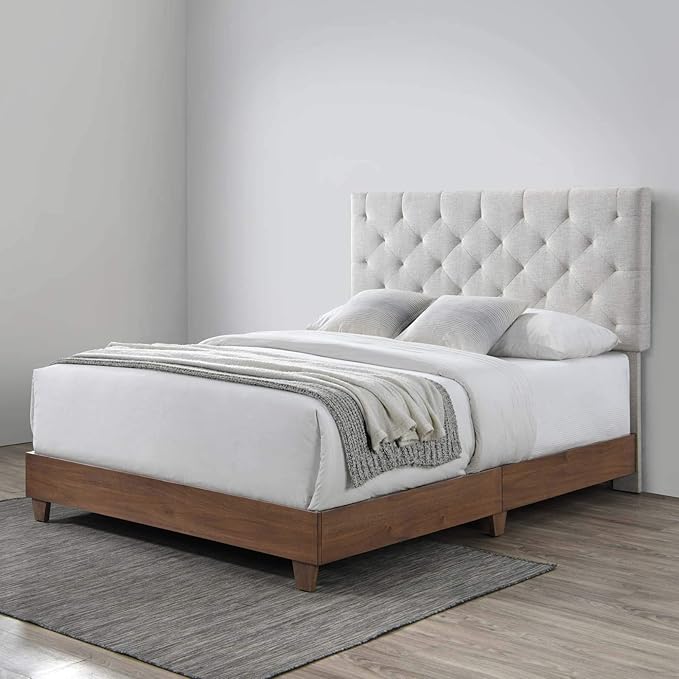 Tufted Upholstered Performance Velvet Queen Bed, Walnut Dusty Rose