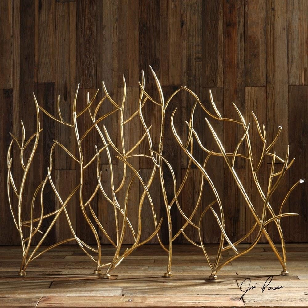 Gold Branches - 47 inch Decorative Fireplace Screen - 47 inches wide by 6.3 inches deep