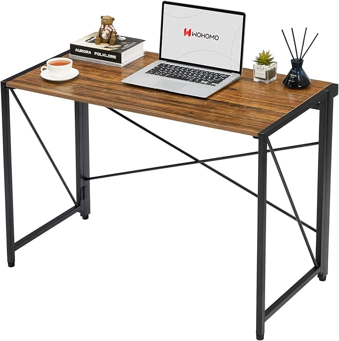 Folding Computer Desk No Assembly Small Desk 39” Study Writing Desk for Small