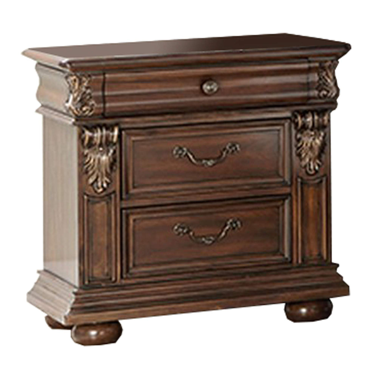 Wooden Nightstand with Molded and Carved Details, Brown