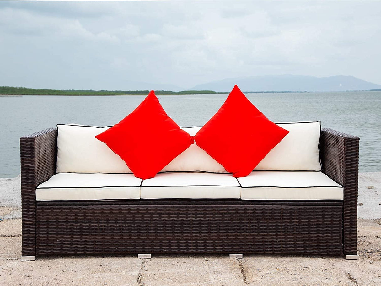 3-Piece Rattan Wicker Outdoor Sectional Set with Glass Coffee Table