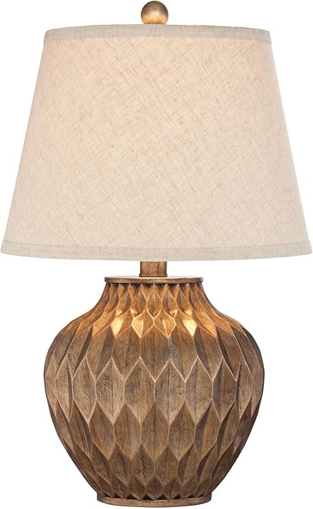 Traditional Style Small Accent Table Lamps 22" High Set of 2 Warm Bronze Geometric