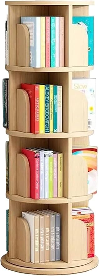 Bookcases Rotating Bookshelf 4 Tier Solid Wood Freestanding Bookcase Book Storage
