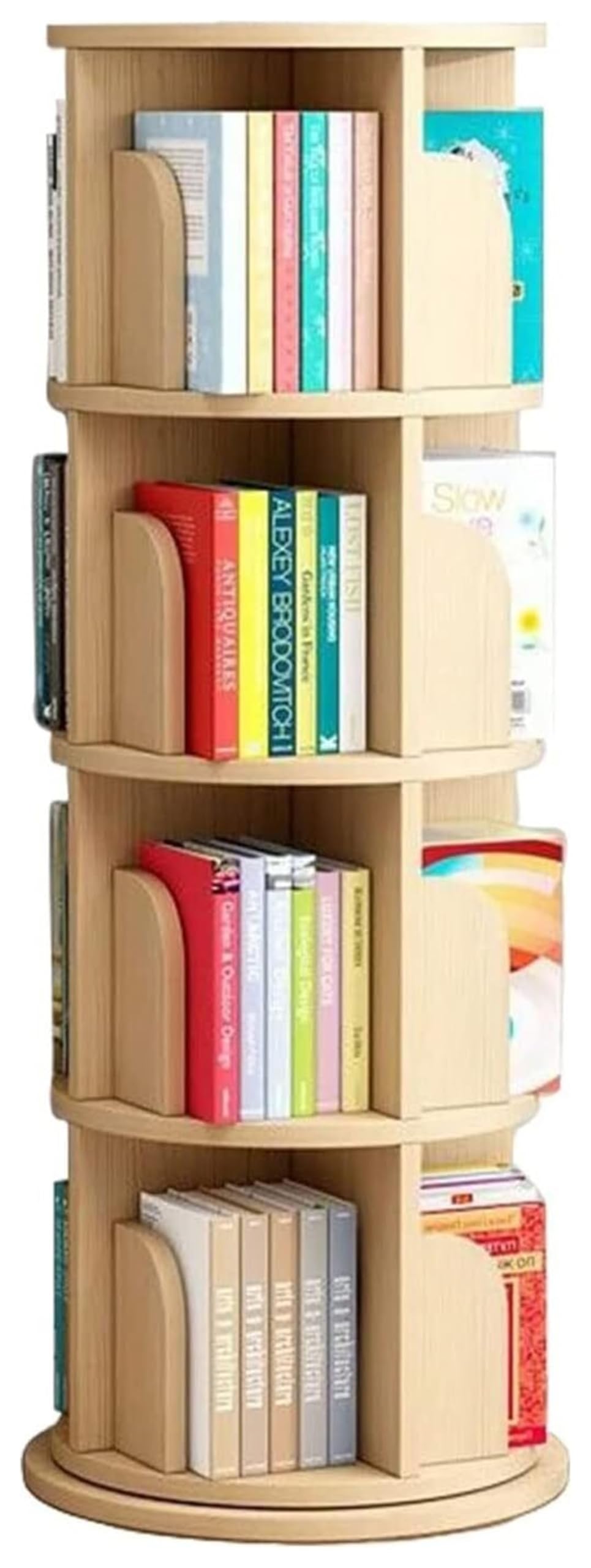 Bookcases Rotating Bookshelf 4 Tier Solid Wood Freestanding Bookcase Book Storage