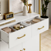 all Bookshelf, Modern White and Gold Bookcase, Book Shelves with Drawers and Storage Cabinet, Metal Etagere Bookcase Display Shelves for Home Office, Gold/White