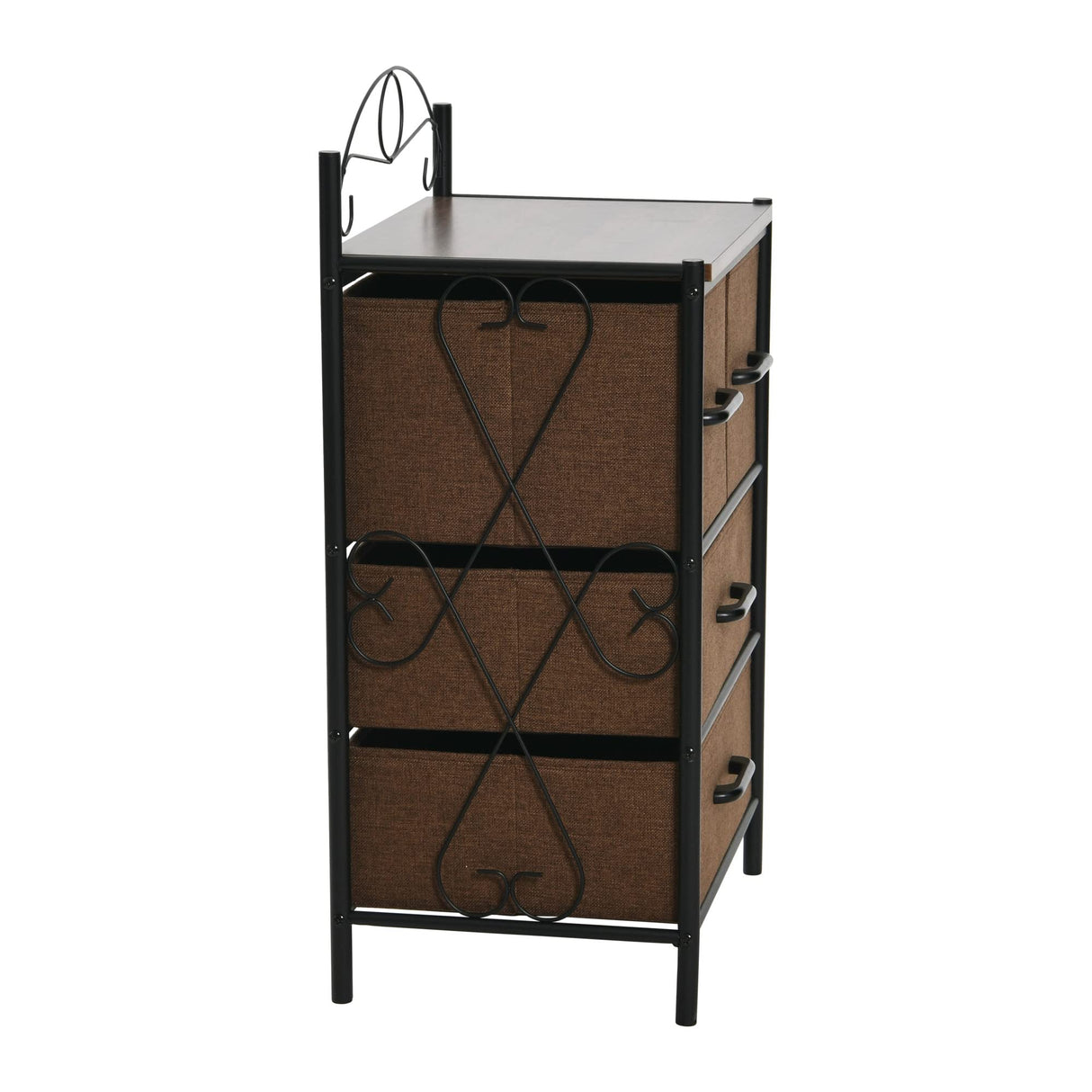 Victoria Dresser Nightstand Storage Organizer with 4 Brown Drawers Black Metal Frame and Mid Century