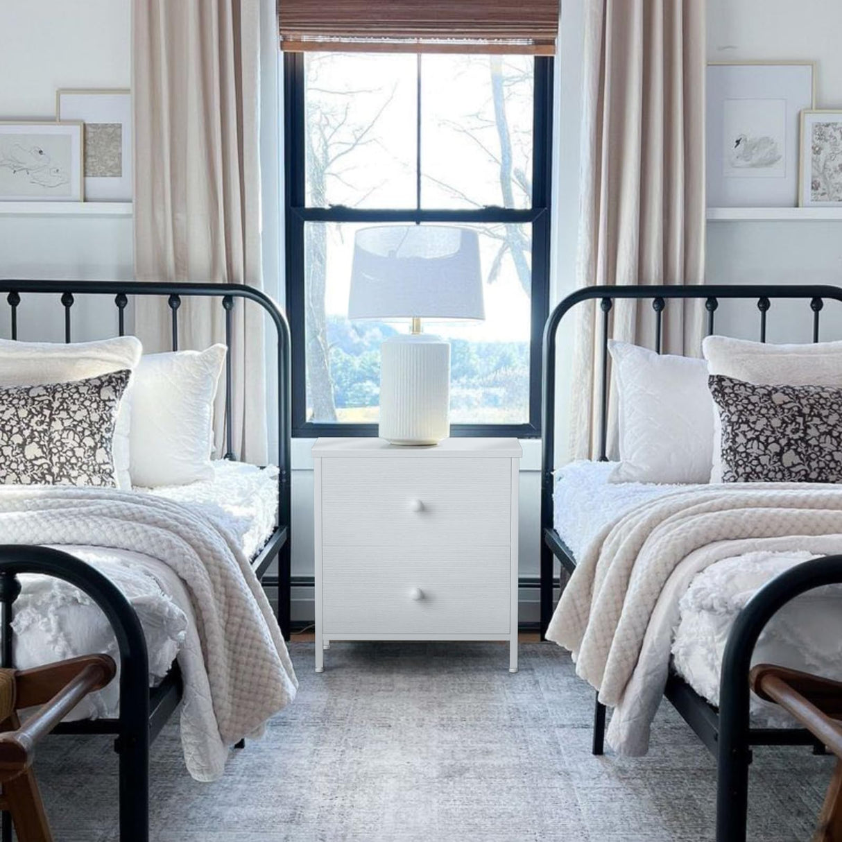 White Nightstands Set of 2, 2 Drawer Dresser