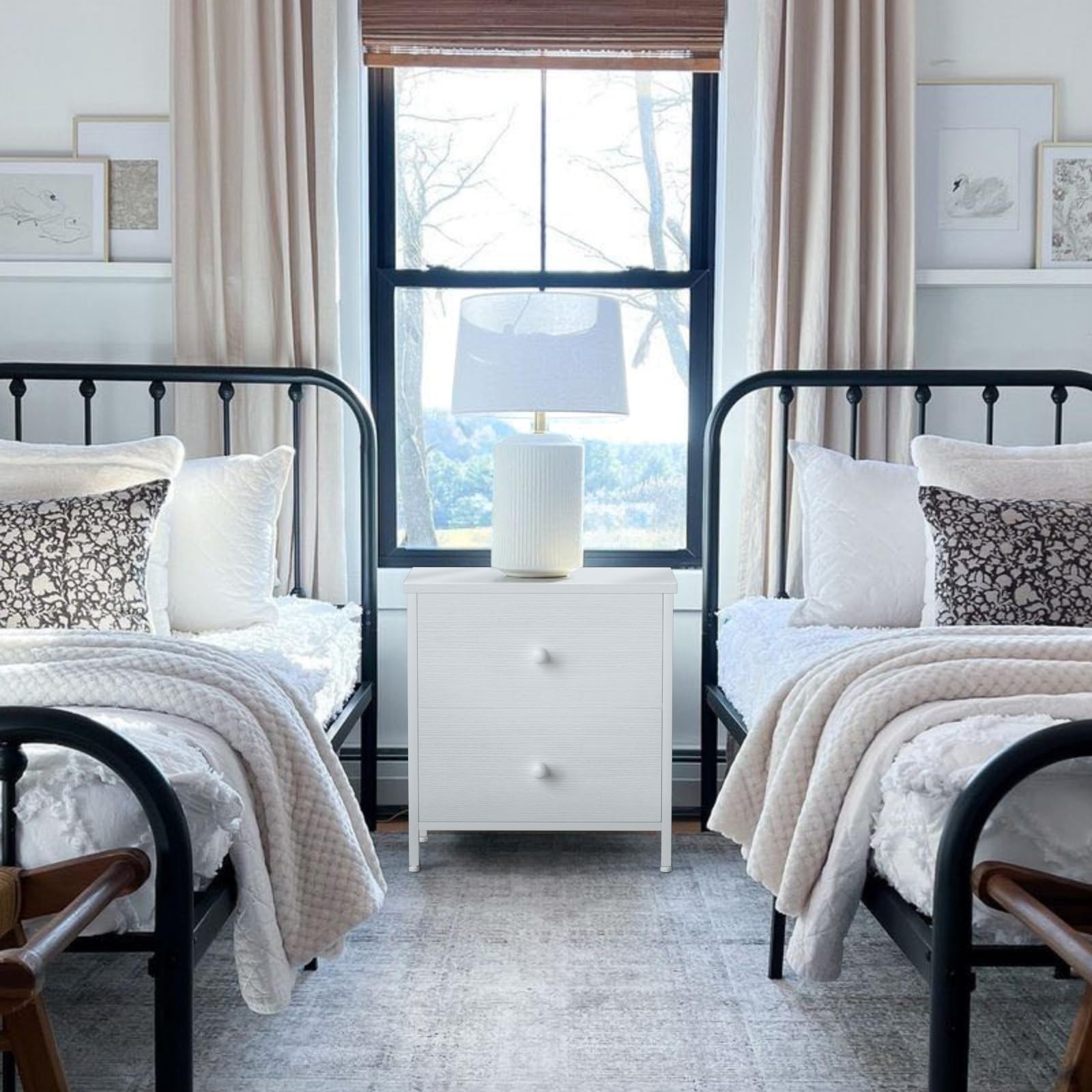 White Nightstands Set of 2, 2 Drawer Dresser