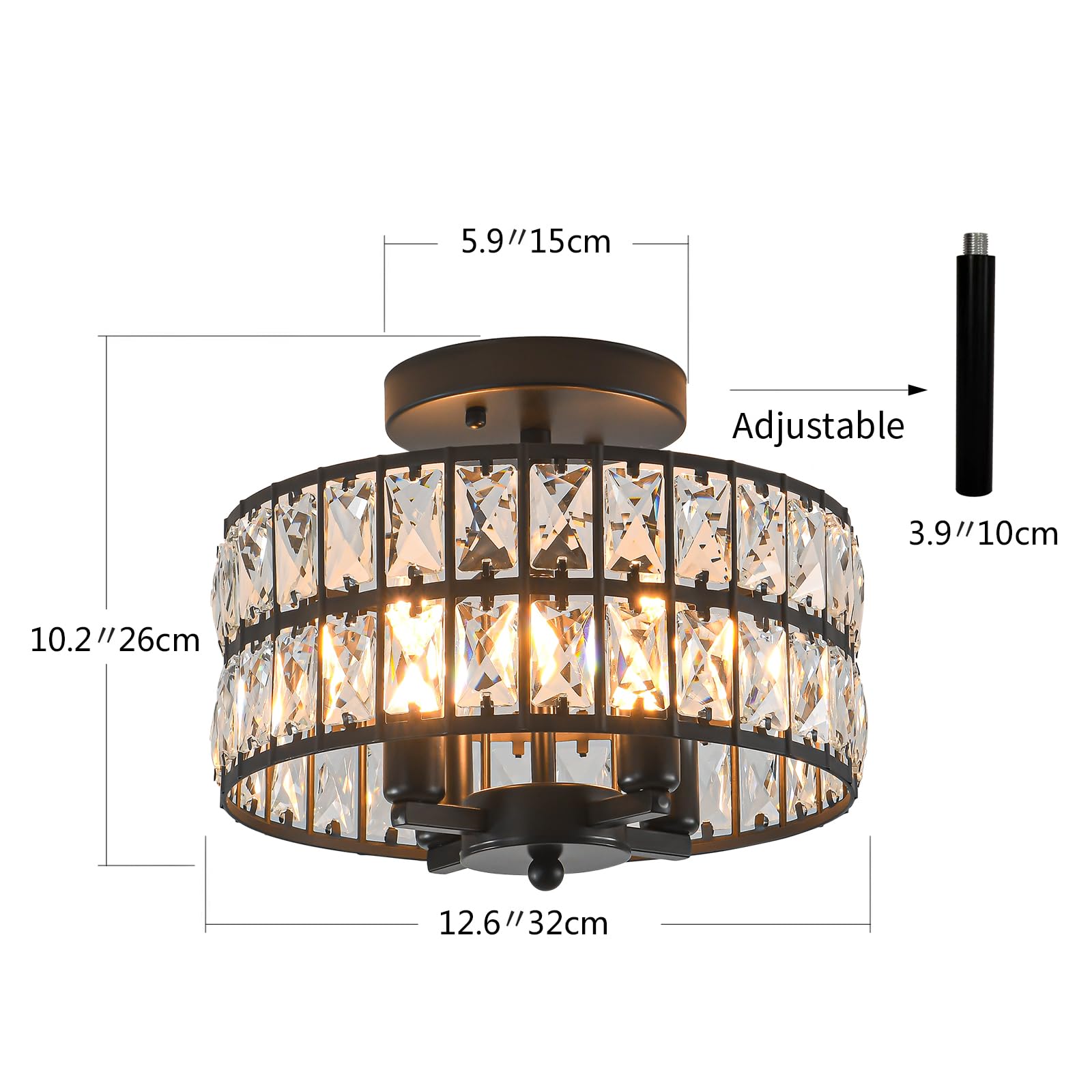 SeeU Modern Crystal Chandelier Black Flush Mount Pendant Lighting 12.6'' Ceiling Light Fixture for Bathroom Bedroom Hallway…