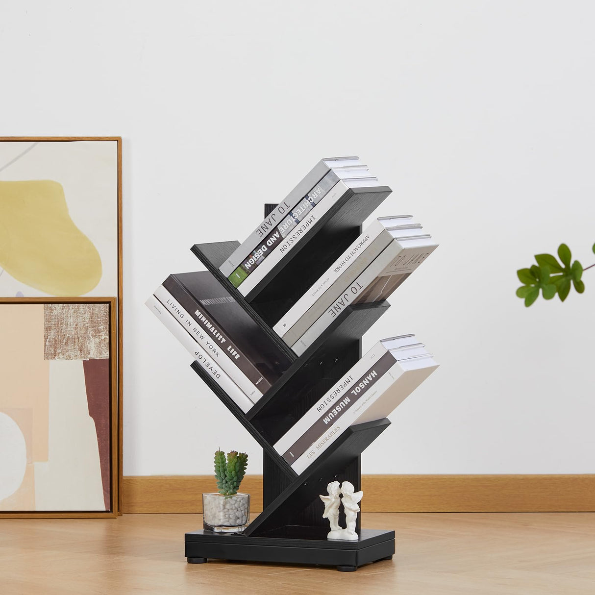 4-Shelf Tree Bookshelf, 4 Tier Floor Standing Bookcase for CDs/Magazine/Books