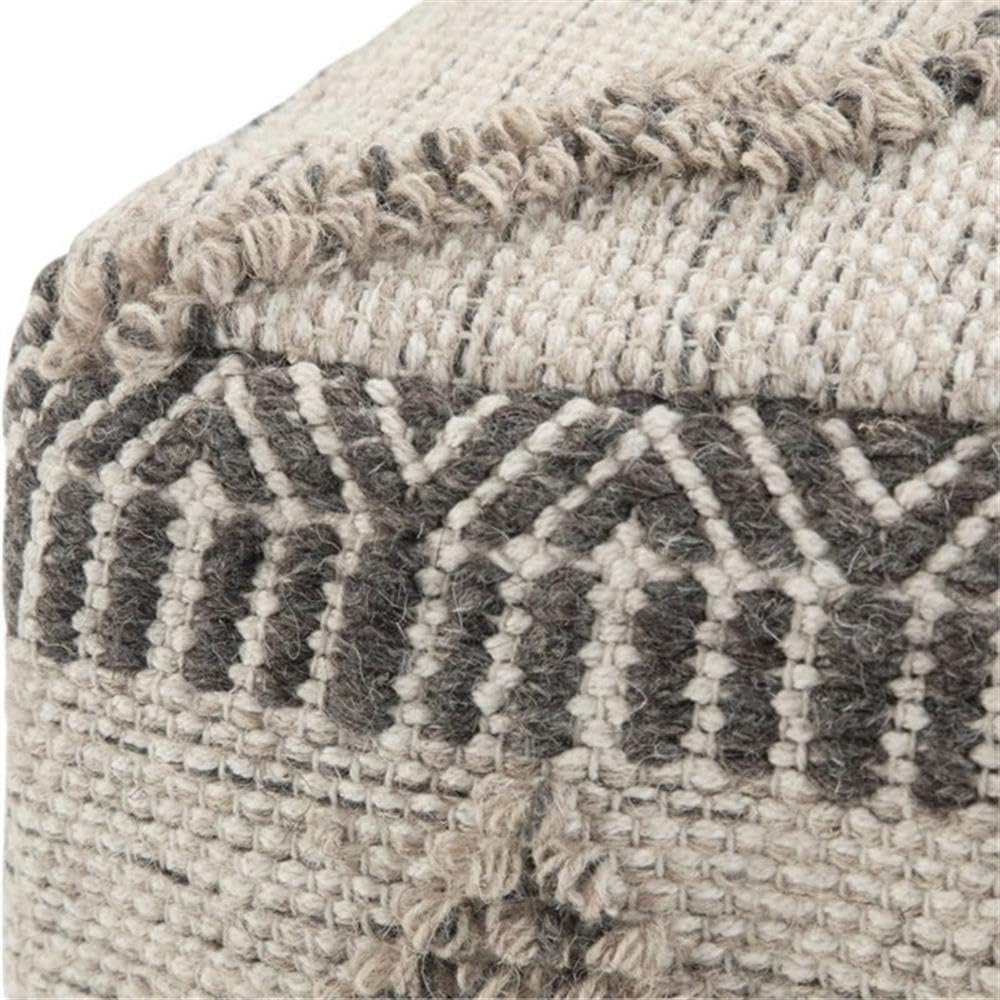 Sweeney Boho Square Pouf in Grey, Natural Handloom Woven Pattern for the Living Room
