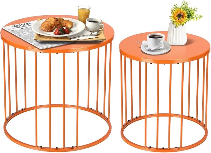 Outdoor Side Table Set of 2, Metal Circle Accent End Tables for Balcony Backyard Garden