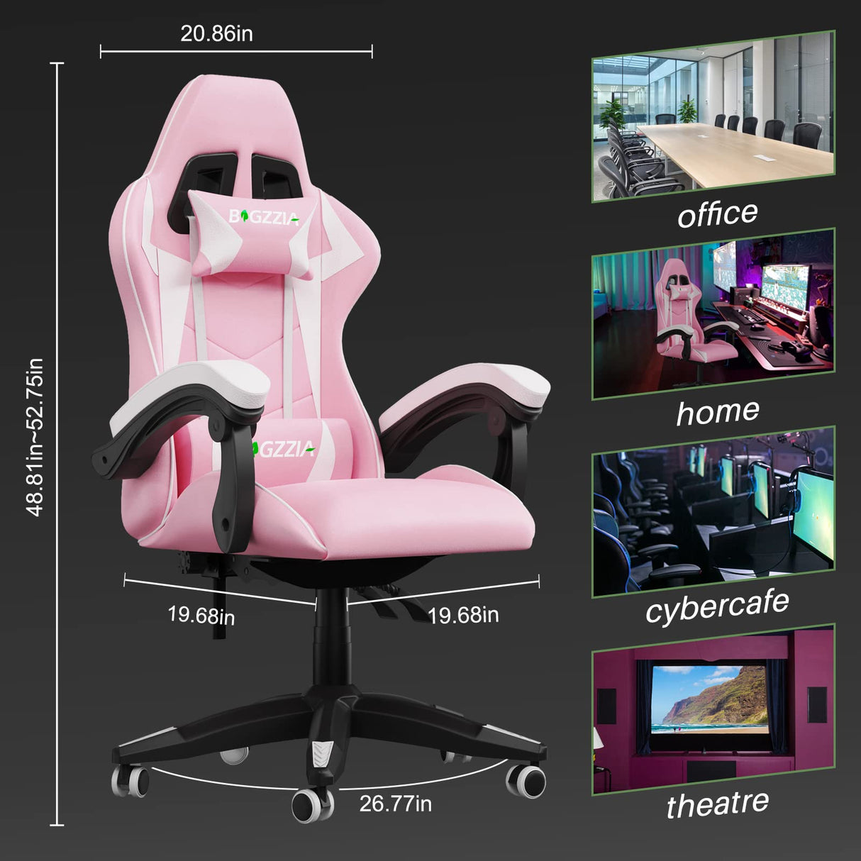 Ergonomic Gaming Chair with Lumbar Support - Light Pink