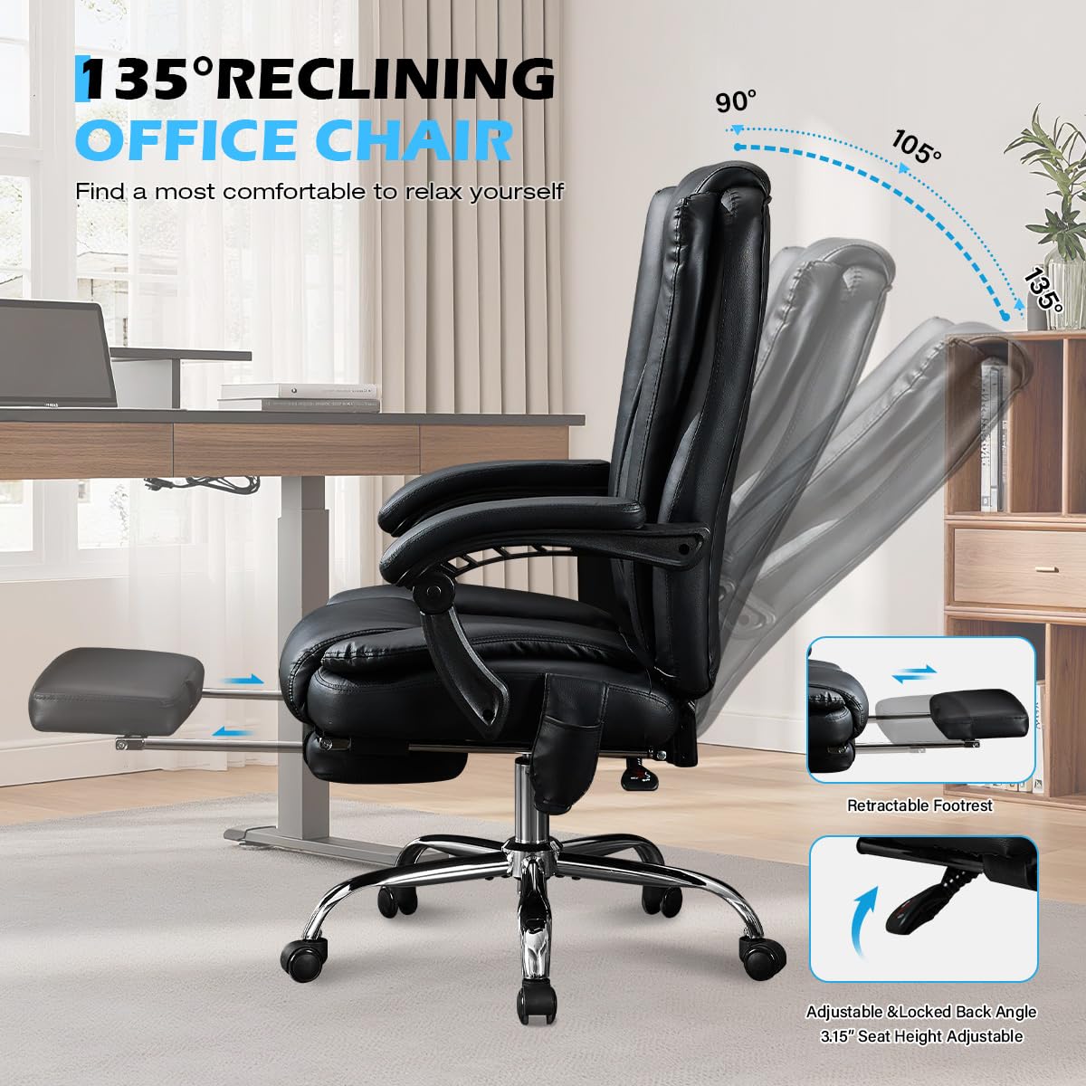 Massage Office Chair with Footrest - Ergonomic High Back Executive Chair 500lbs Capacity
