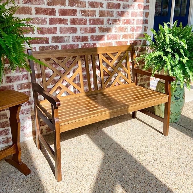 Outdoor Acacia Wood Bench, 63" Long Patio Wooden Picnic Bench