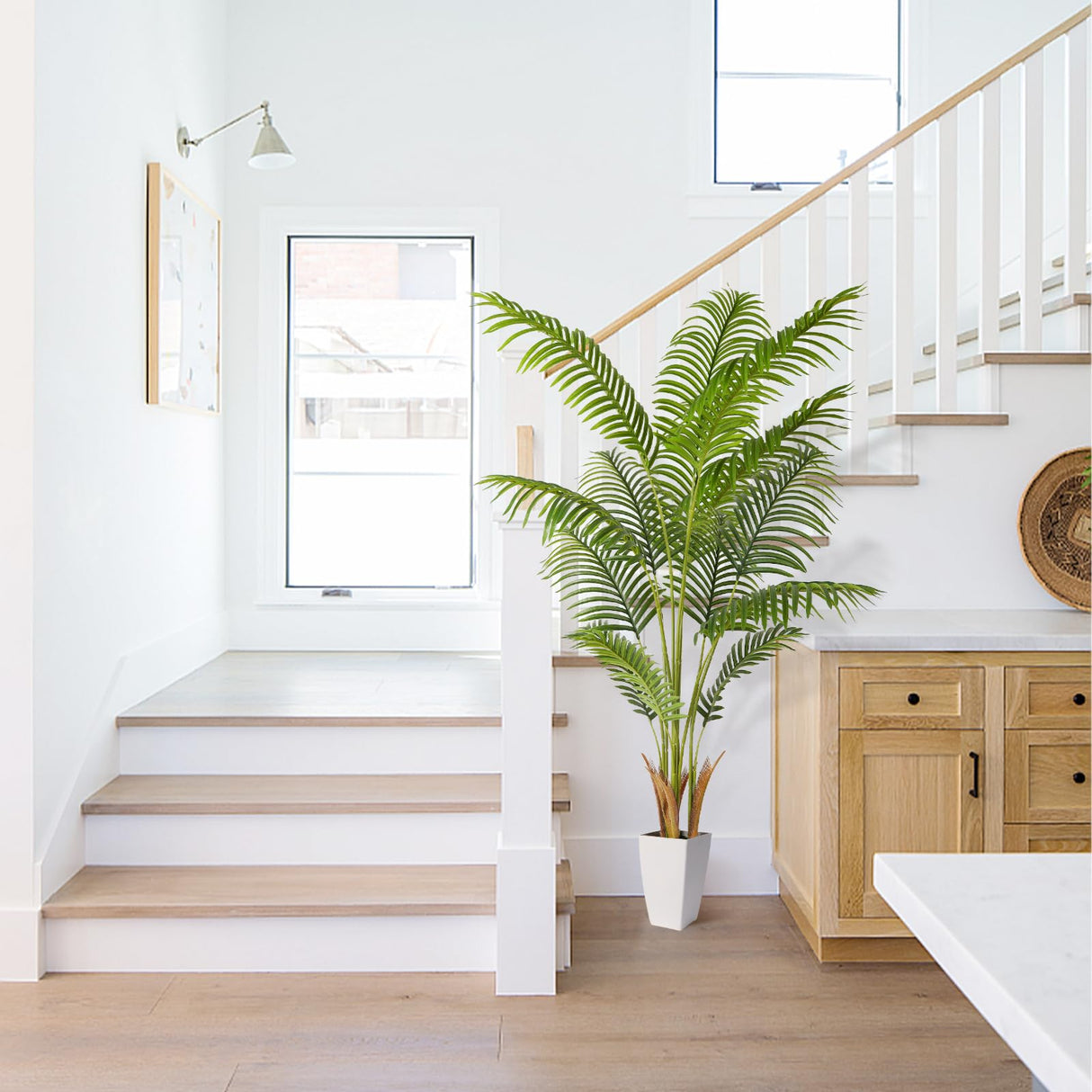 5ft Artificial Palm Tree with White Planter, Tall Fake Palm Tree