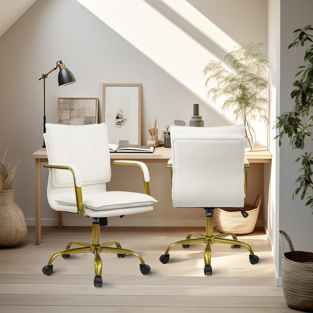 Adjustable Leather Office Chair with Gold Legs