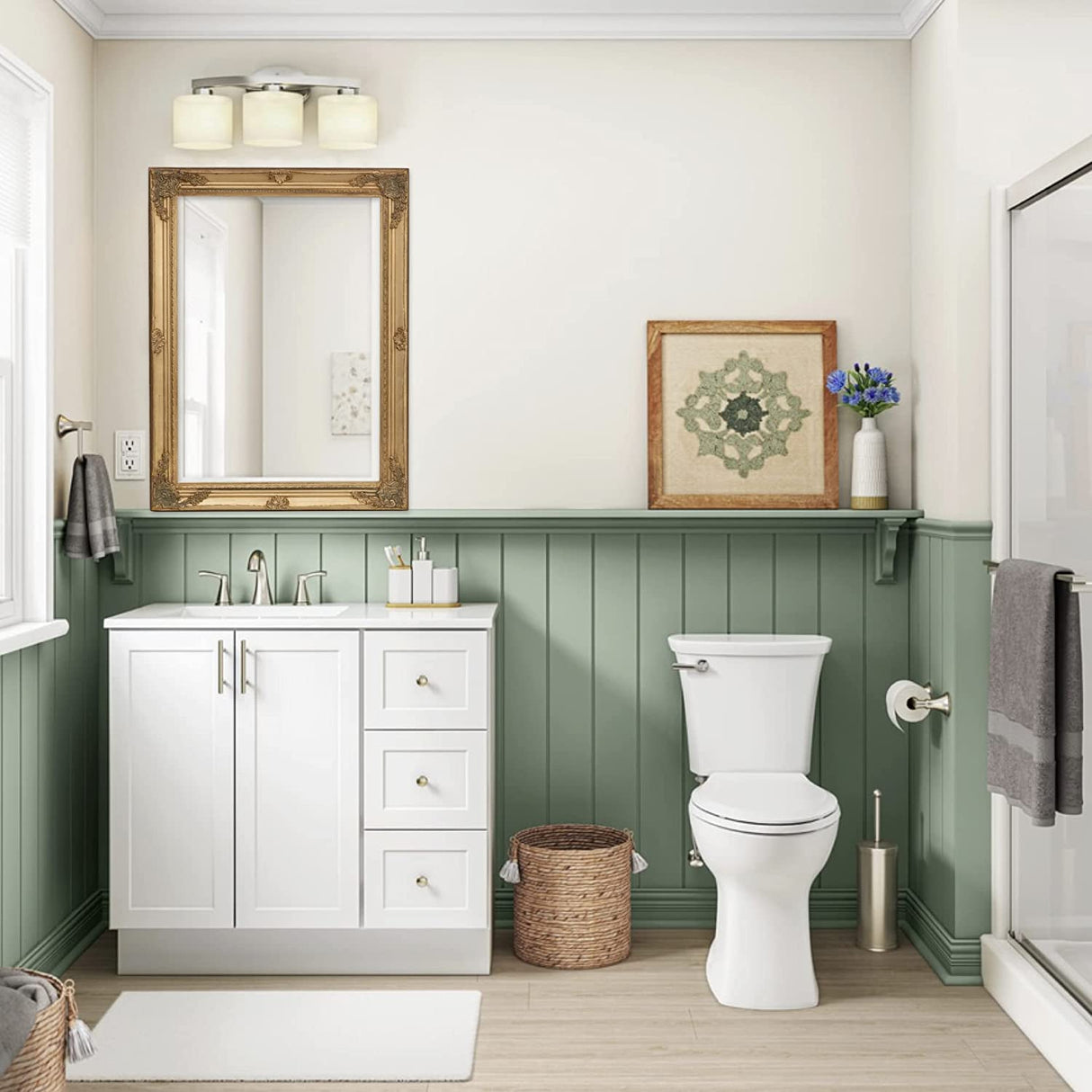 Wall Mirror Bathroom and Bedroom 64 x 84 x 5 cm – Wall Entrance Mirror with Hooks – Gold Mirror