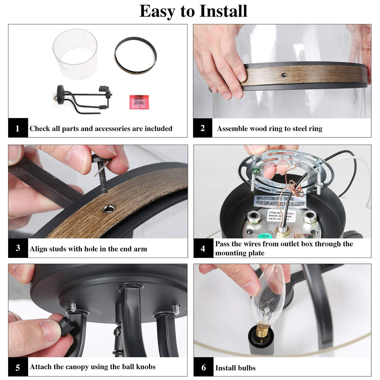 Faux Wood Ring Ceiling Light - Modern Semi Flush Mount Farmhouse Chandelier