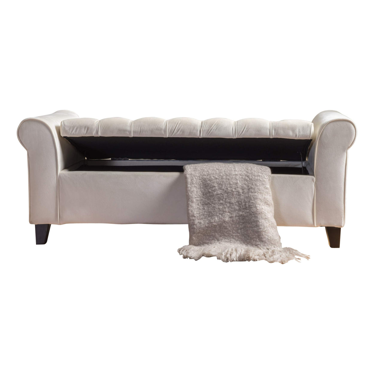 Keiko Velvet Armed Storage Bench, Ivory