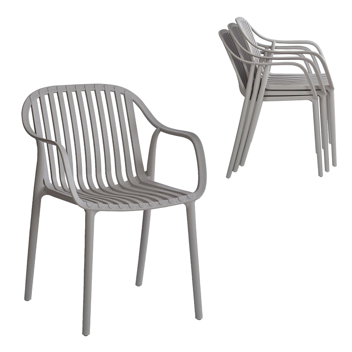 Modern Stackable Outdoor Dining Chairs, Grey Plastic with Arms, Set of 4 (Grey)