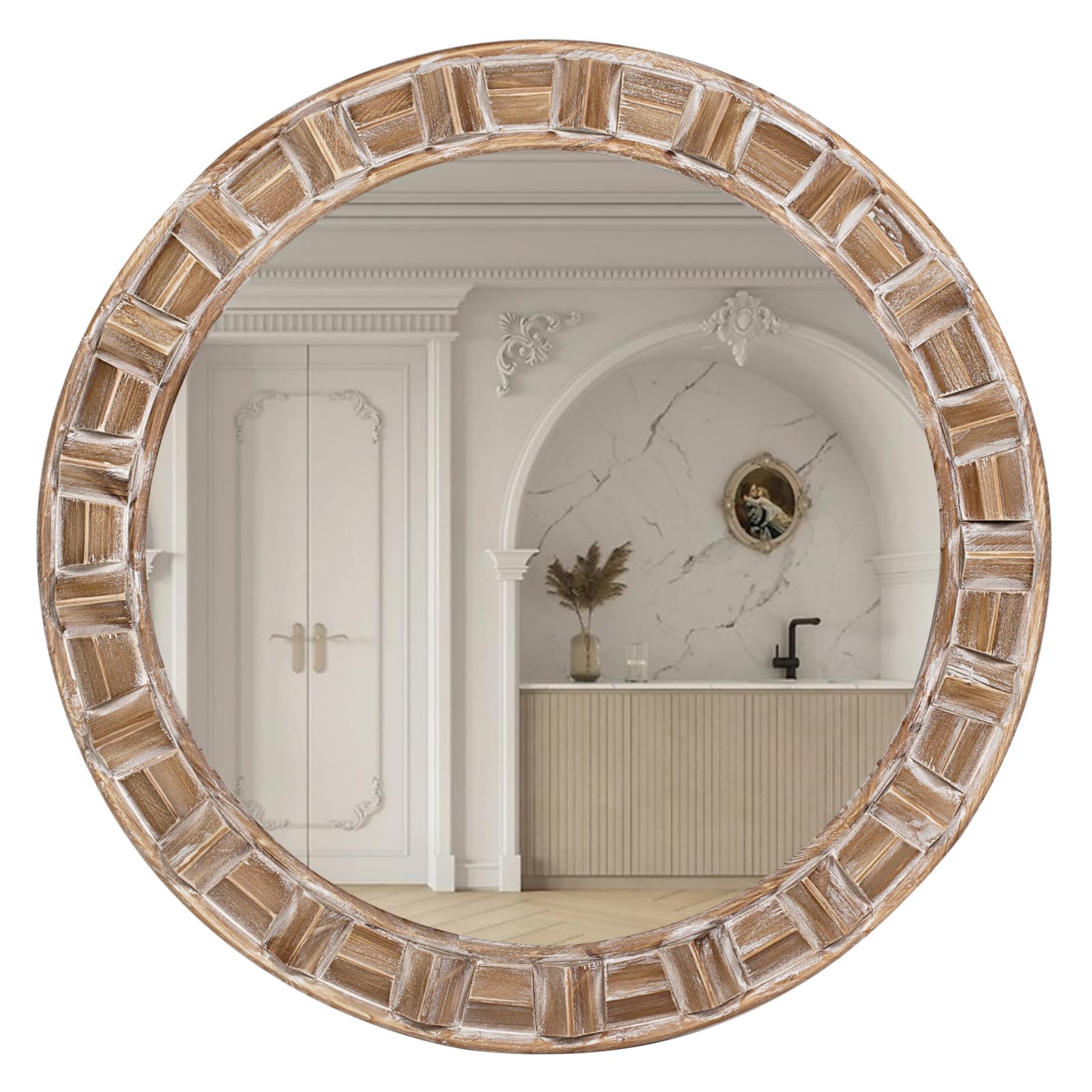 30 Inch Round Wood Mirror Boho Entryway Rustic Decorative Farmhouse Mirrors