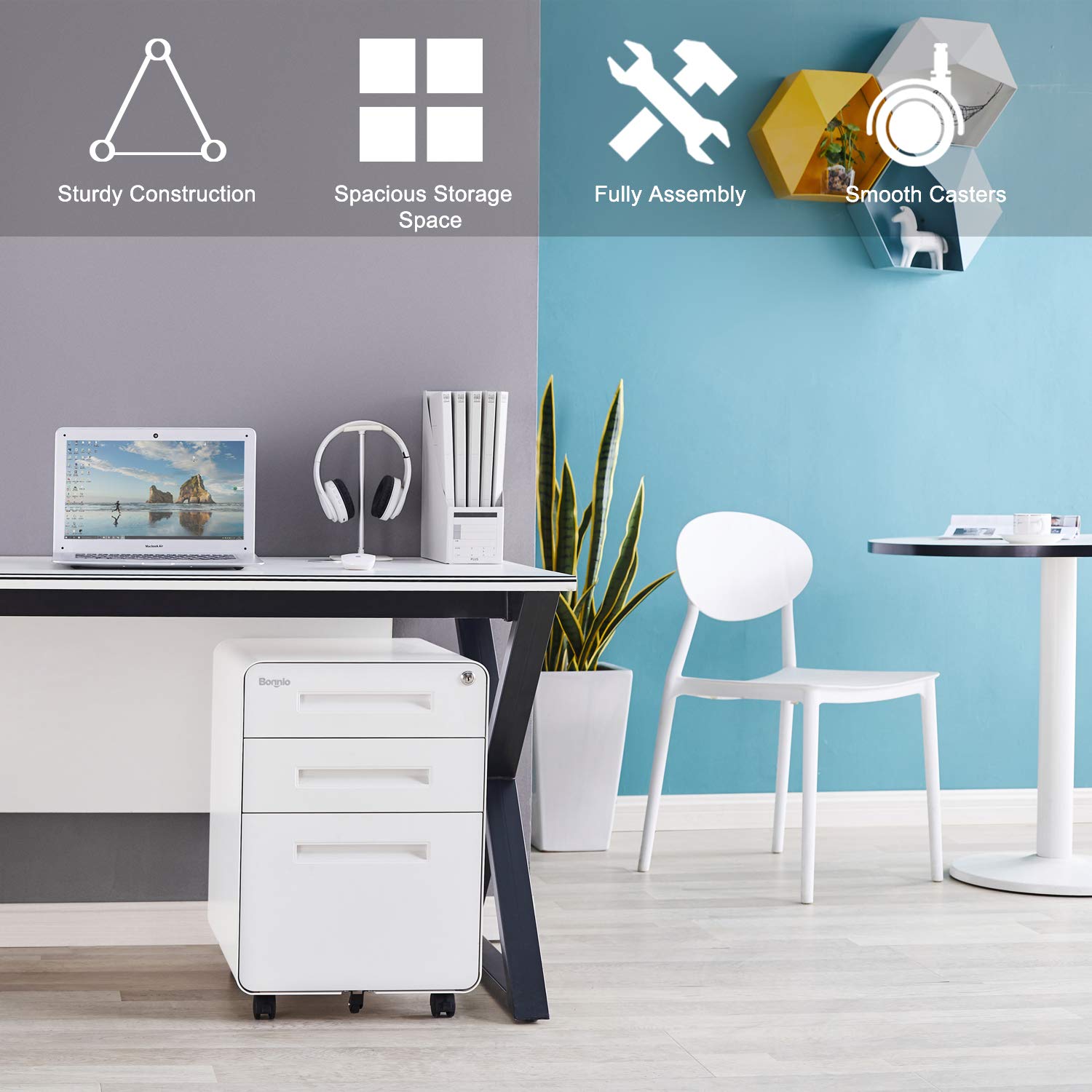 23.8" H 3 Drawer Rolling File Cabinet with Lock, Mobile File Cabinet Under Desk