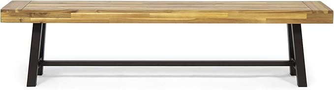 Outdoor Acacia Wood Bench, Sandblast Light Gray Wash