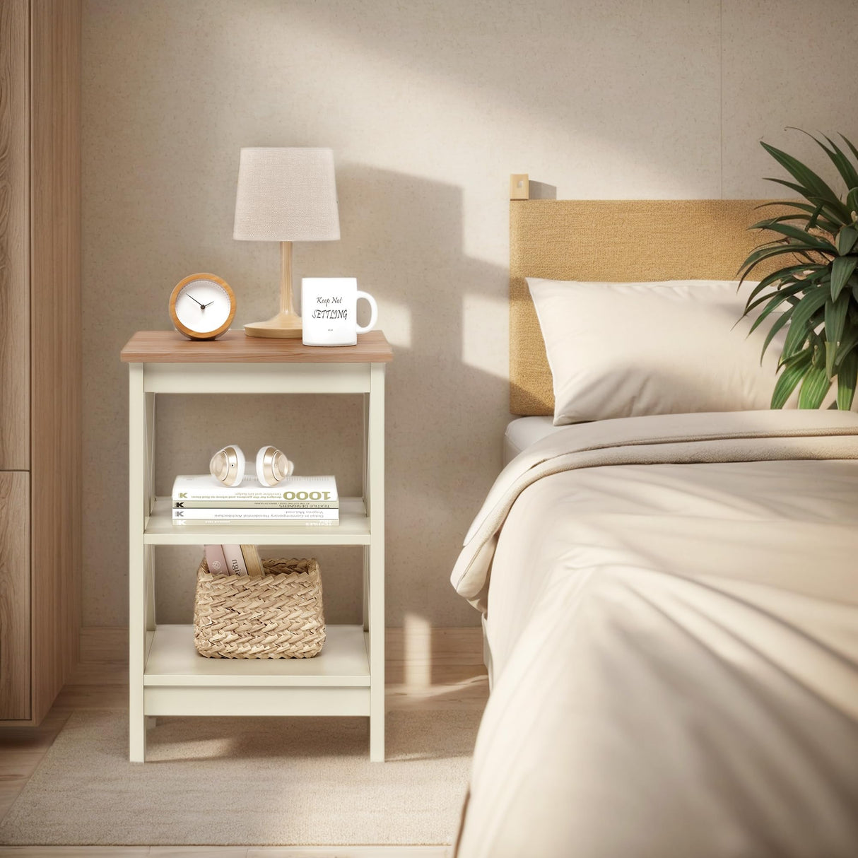 Modern Nightstands for Bedroom,Wood Side Table,White