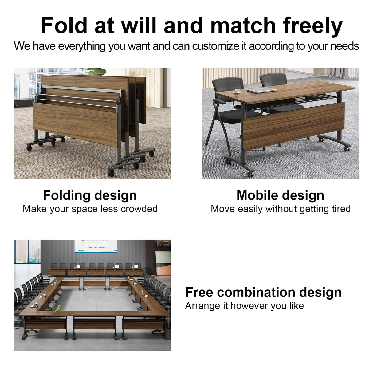 Conference Table Foldable Meeting Tables,Flip Top Mobile Training Table The Rounded Table With Silent Wheels Is Convenient And Fast,for Office Training Classroom Meeting Tables(4pack 120*60*75)